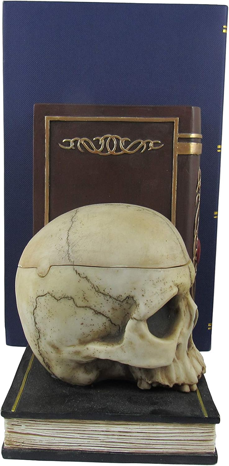 World of Wonders Skull Decorative Bookends with Small Trinket Box | Gothic Bookshelf and Items for Shelves Decor | Skulls Decor Goth Room Accessories - 12"