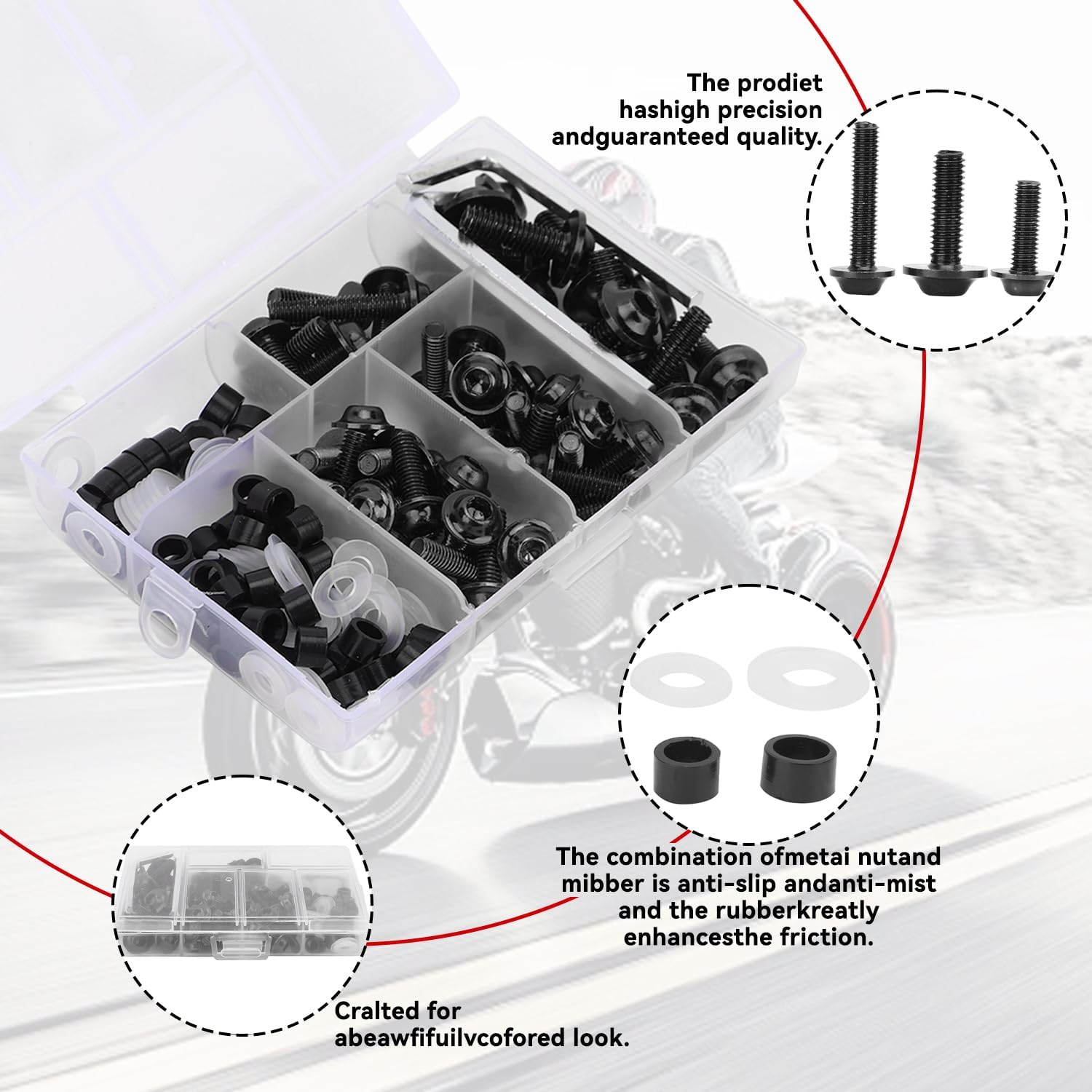 Kit de tornillos para carenado de motocicleta, Juego de pernos en acero inoxidable negro con herramientas, 158 piezas para mantenimiento y modificación de motos, Set completo para DIY