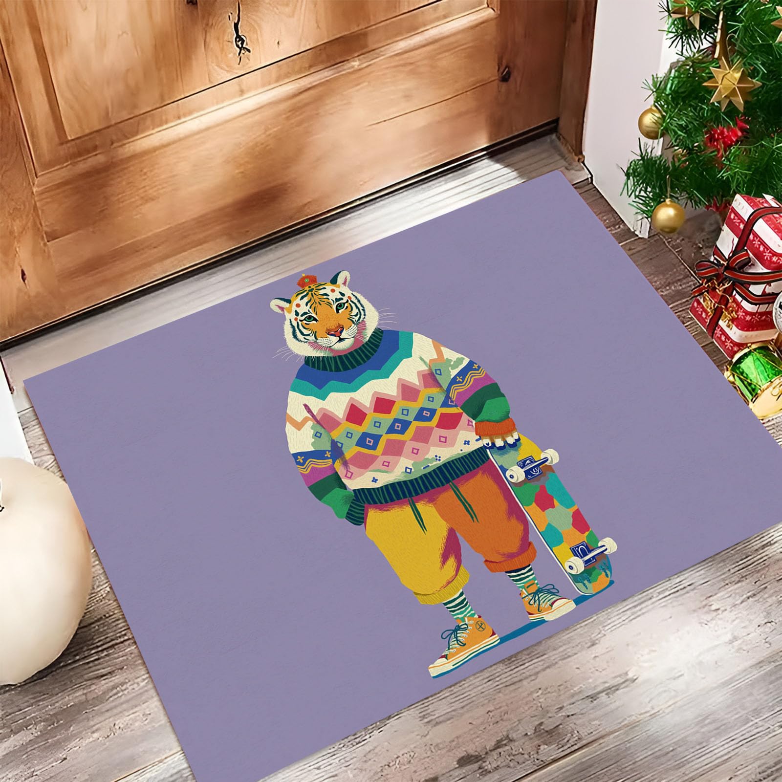 Tapis de porte tigre violet pour hall et salle de bain design mignon