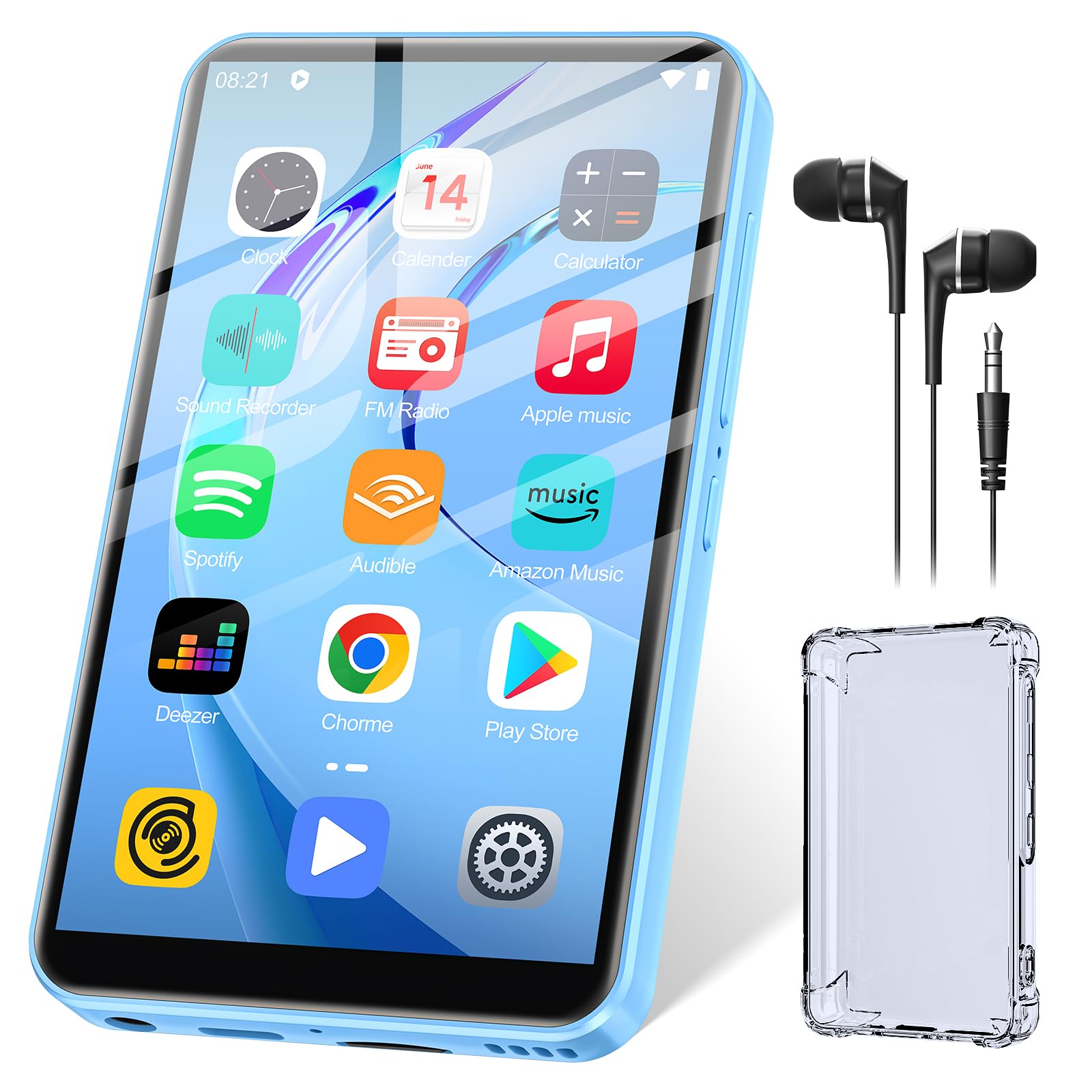 Reproductor MP3 con Bluetooth y WiFi, ZAQE 80 GB de Memoria y Sistema operativo Android, Pantalla táctil de 4 Pulgadas, música de Spotify, Altavoz Integrado,Reproductor MP4 para niños (Blue)