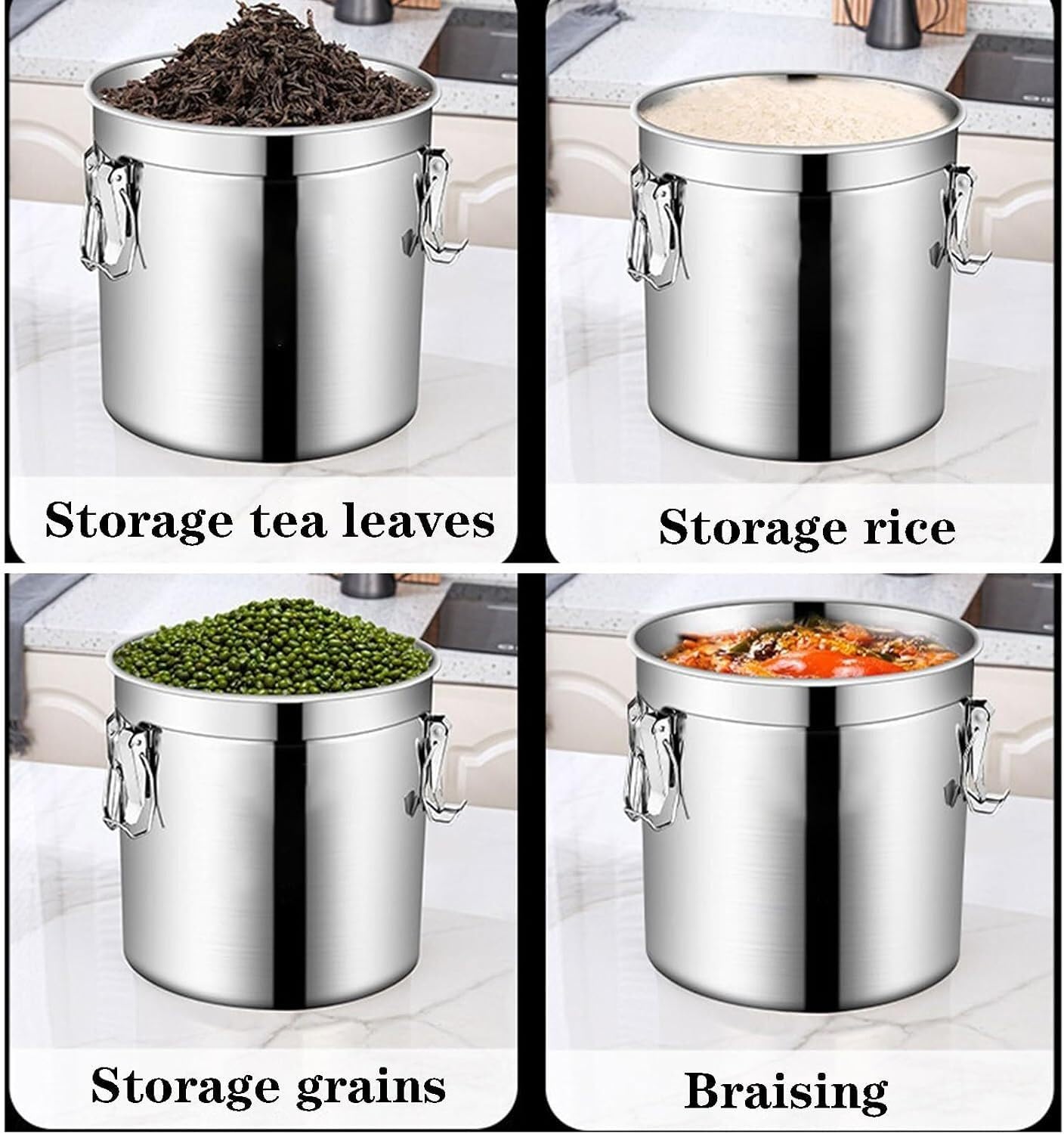 Contenitore ermetico in acciaio inossidabile 304 per caffè, farina e riso | La doppia sigillatura mantiene freschi gli alimenti secchi; acciaio 304 resistente; versatile per la dispensa della cucina.