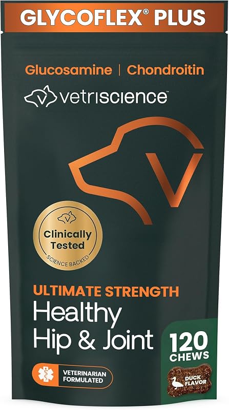 Ultimate Strength Healthy Hip & Joint for Dogs, Duck, 120ct | GlycoFlex Glucosamine, Chondroitin & Green-Lipped Mussel Joint Support Supplement for Dogs, Soothe Joint Discomfort