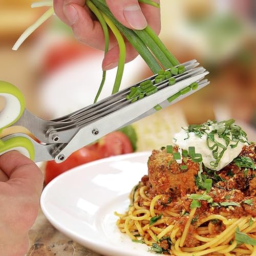 Miniatura 3 de Tijeras de hierbas, tijeras de cocina con 5 cuchillas y cubierta, tijeras cortadoras de hierbas de cocina afiladas multiusos para cortar albahaca,