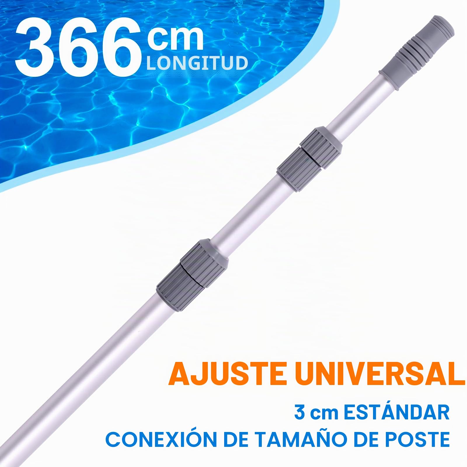 POOLAZA Vara de Piscina - Varillas de limpieza telescópicas profesionales de 3,6 m para piscina, varillas telescópicas ajustables, para red de skimmer, cepillo, cabezal de succión