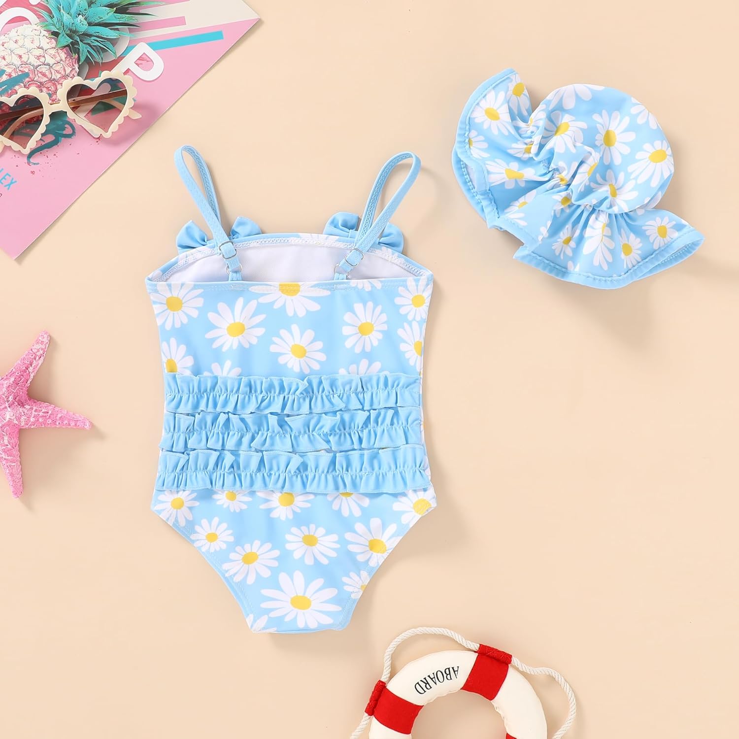 YOUNGER TREE Toddler Baby Girl Swimsuit Infant One Piece Bathing Suits with Hat Newborn Summer Beach Swimwear - Image 3