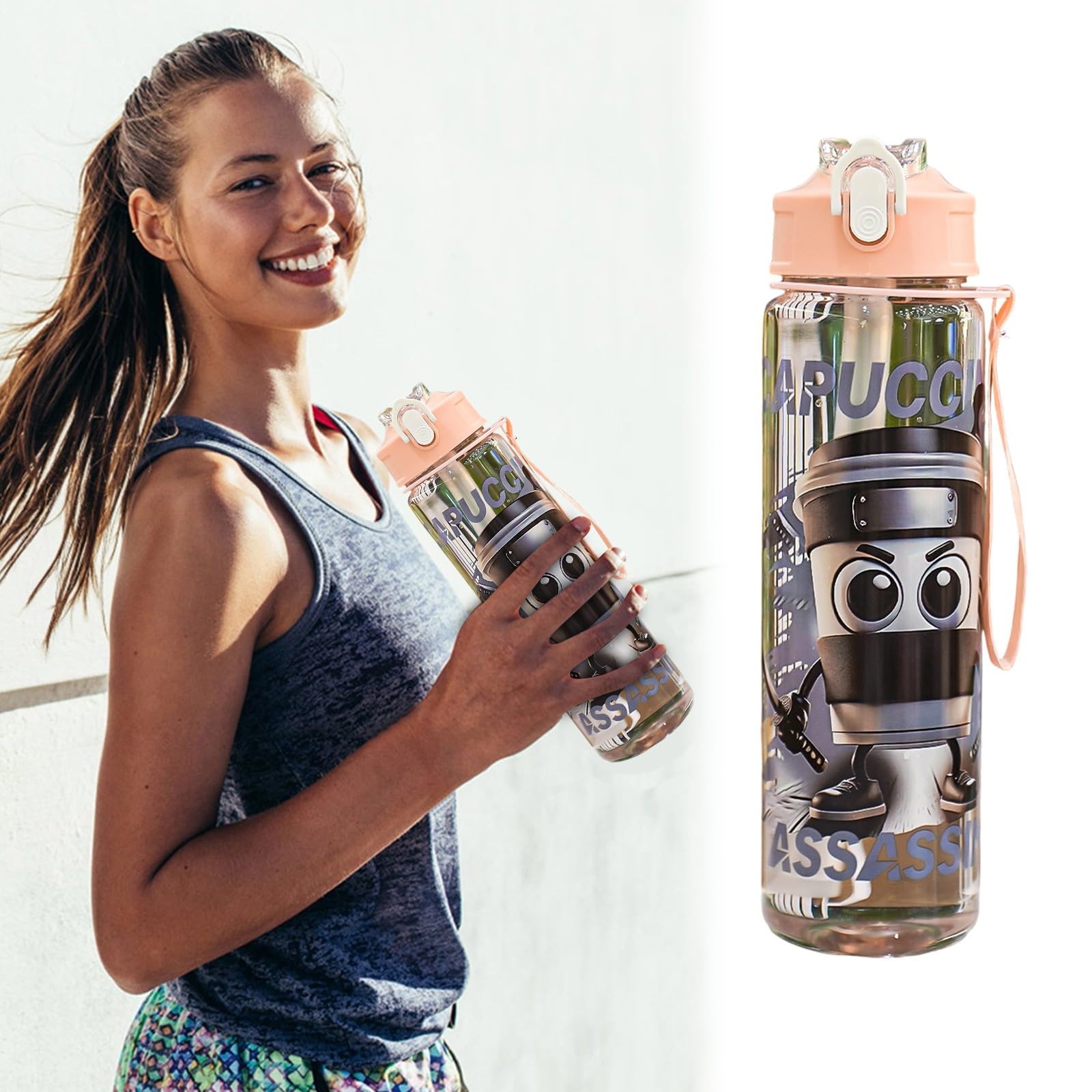Italian Brainrot Water Bottle,Tung Tung Tung Sahur Italian Brainrot Water Bottle,700Ml Carry Strap & Secure Flip Lock Lid Bottles for Kids & Adults,Tralalero Tralala- Inspired, Giftsfor Fans