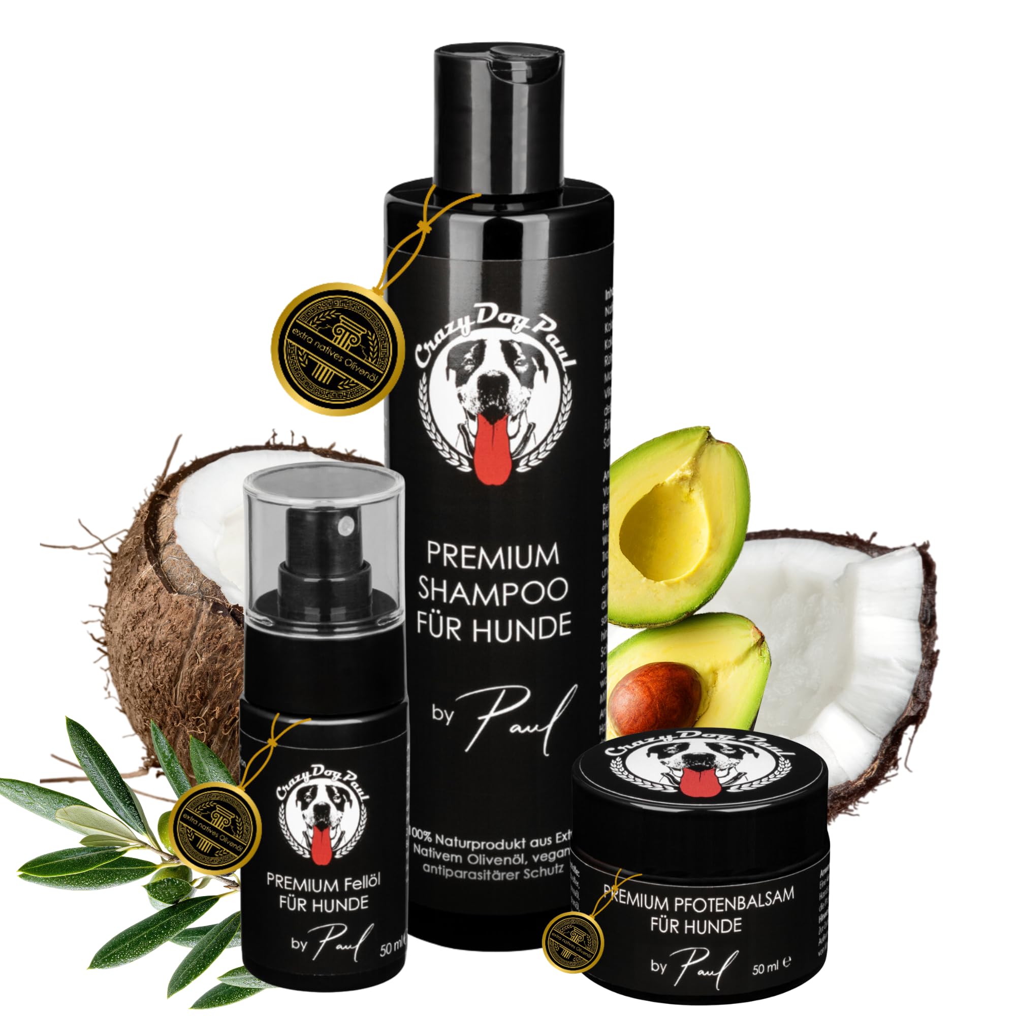 Premium Hundeshampoo+Fellpflege+Pfotenbalsam Sparset, lindert Juckreiz