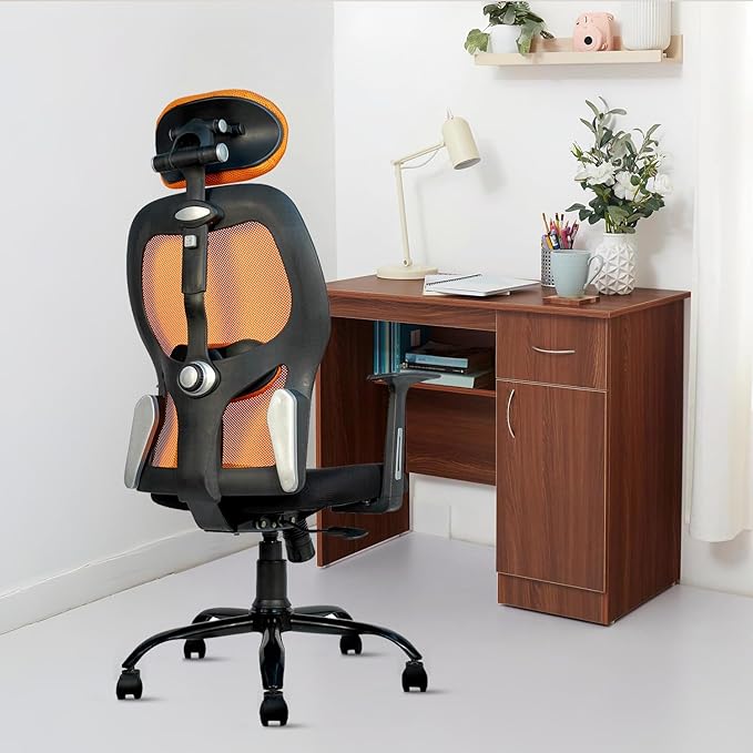 CELLBELL Tauras Lite C100 Mesh High Back Office Chair/Study/Computer/Revolving/Desk Chair for Work from Home Metal Base Seat Height Adjustable Chair with 3 Years of Warranty Black (Orange)