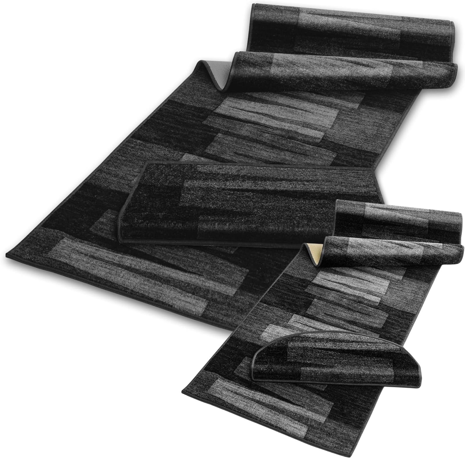 KARAT Tapis de Passage antibactérien Via Veneto Noir, Carpette de Couloir avec dos en latex antidérapant, Protection antisalissure pour le sol de Cuisine Chambre Salon, Doux aux Pieds Nus (80x1000 cm)