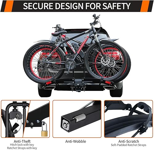 Miniatura 6 de Soporte de enganche eléctrico plegable para bicicleta con rampa para receptor de 2 pulgadas, 2 portabicicletas para automóvil, neumático de hasta 4