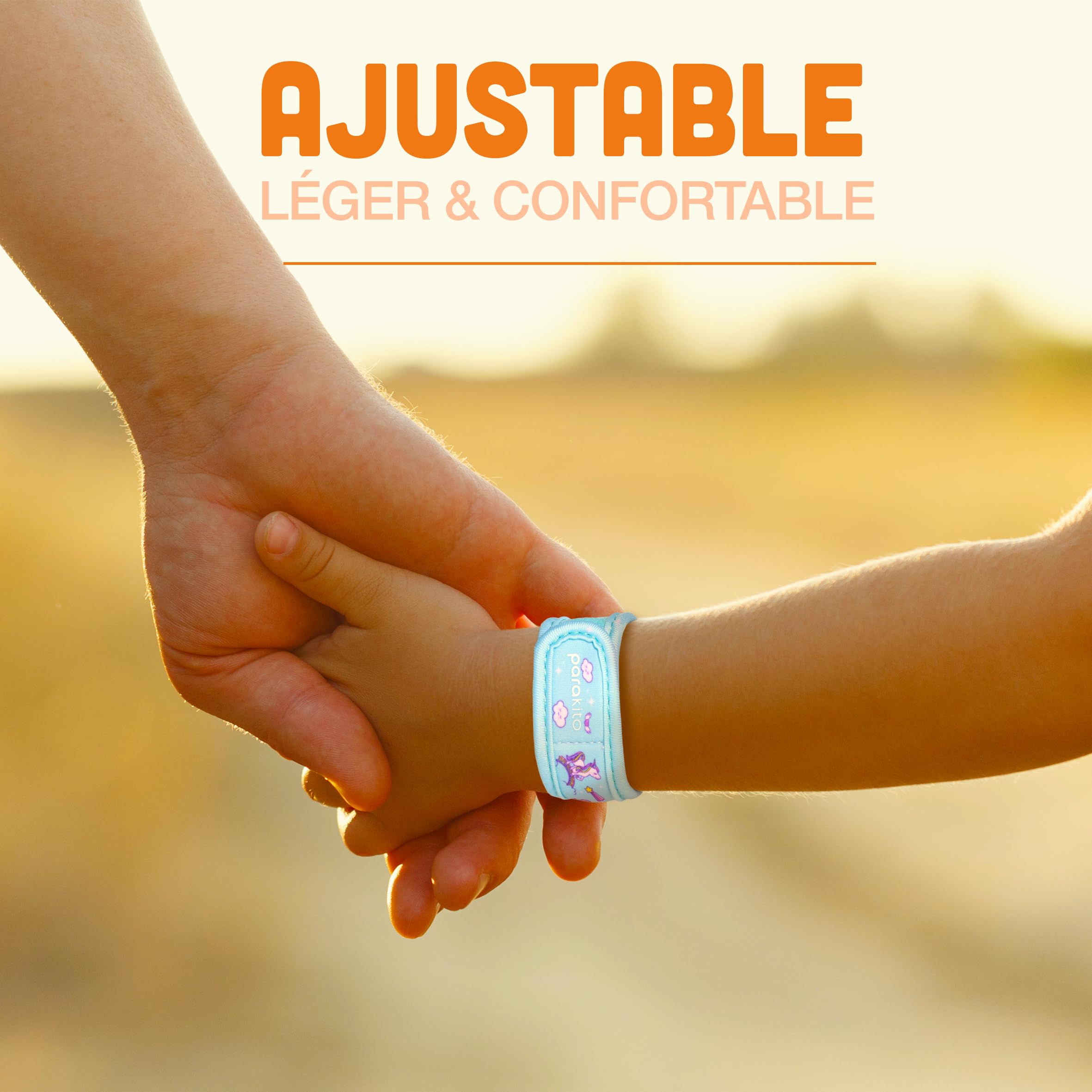 PARAKITO - Bracelet Anti-Moustiques Réutilisable - 2 Plaquettes Incluses aux Huiles Essentielles - 1 Mois de Protection - Sans DEET - Taille Junior 3+ (Licorne)