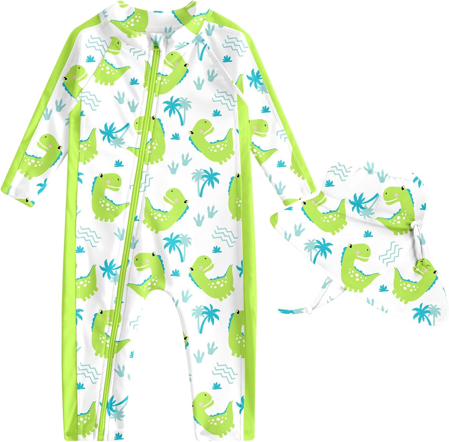 Funnycokid Baby Swimsuit Boy UPF50+ Zipper Infant Bathing Suits One Piece Rash Guard Swimwear with Hat