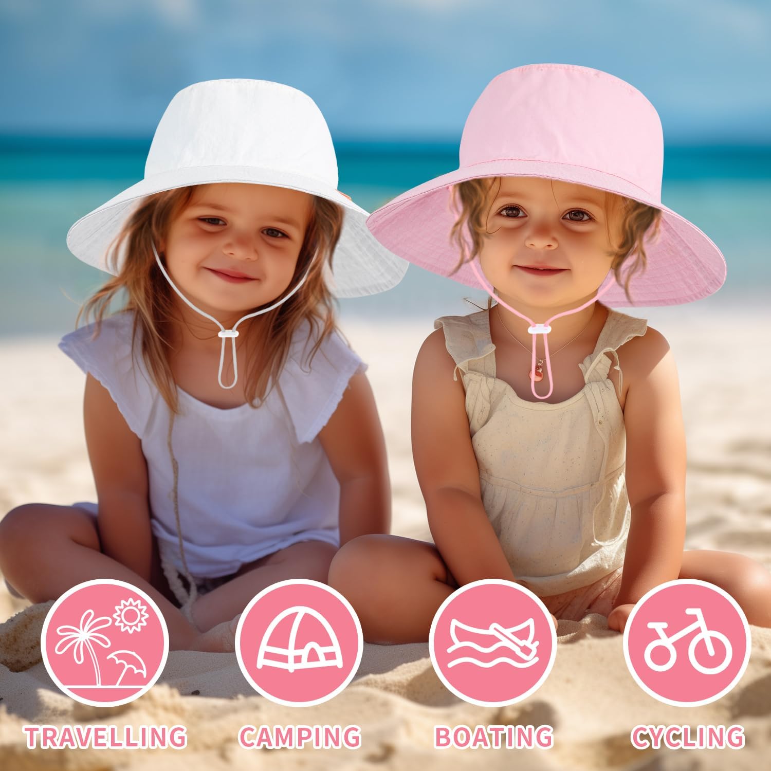 Baby Sun Hat Kids Summer UPF 50+ Toddler Bucket Hat Wide Brim Adjustable Beach Hats for Boys Girls Age 0-6 Years - Image 3