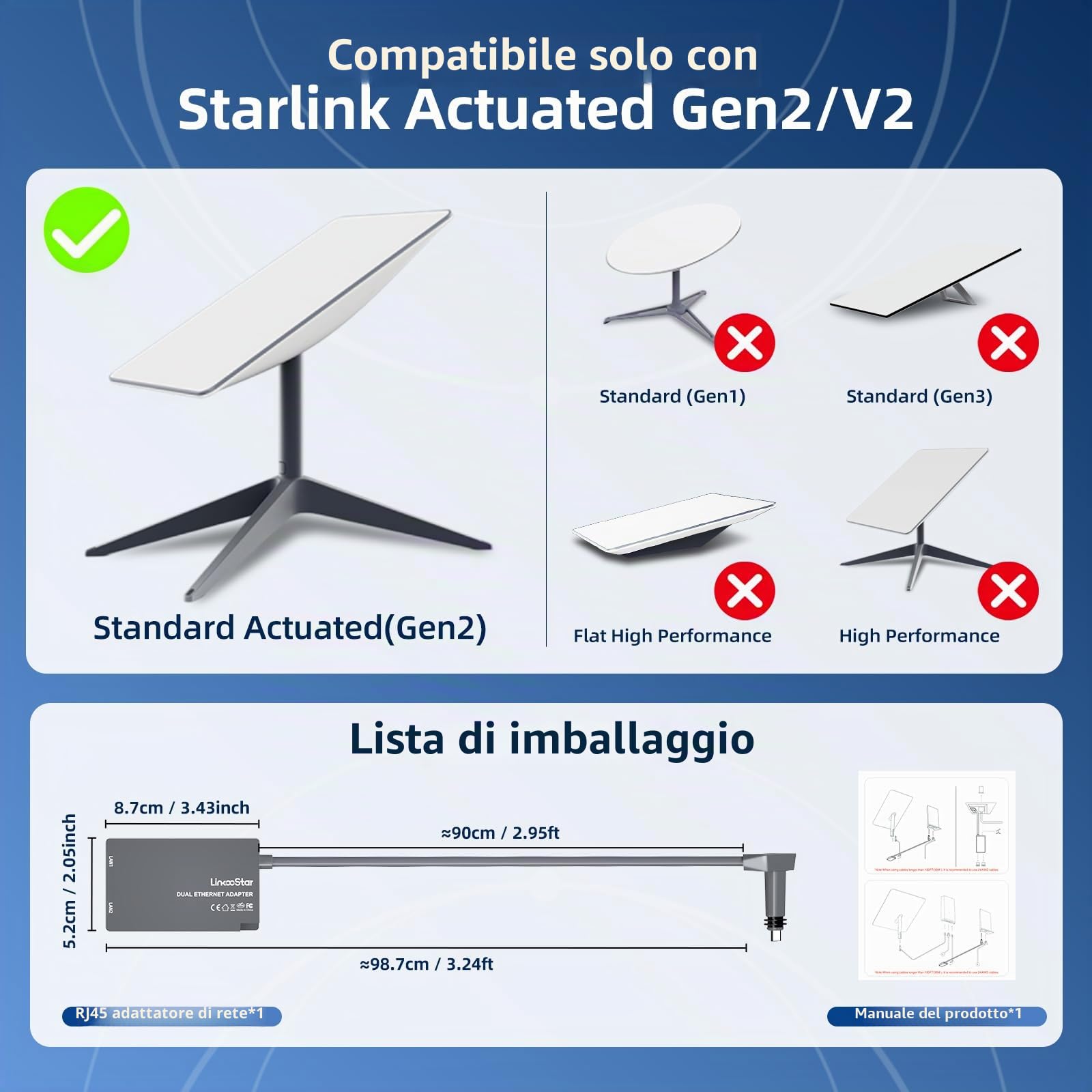 Adattatore Ethernet per Starlink Gen 2 a due porte, adattatore Ethernet per Starlink V2 a più porte per rete esterna cablata: connessione rapida e stabile fino a 1 Gbps