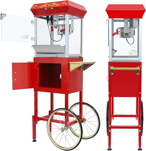 Miniatura 9 de Máquina de palomitas de maíz con carrito y ruedas y hervidor de 8 onzas, máquina de palomitas de maíz de 650 W, carrito de máquina de palomitas de