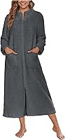 Ekouaer Women's Zip Up Fleece Bathrobe with Pockets - Warm Long Sleeve Housecoat Robe for Cozy Lounging