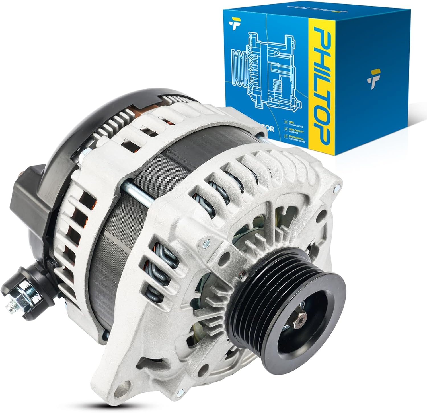 PHILTOP New 11532N Alternator Compatible with Ford, 2011-2014 F-150 5.0L 220A S6 CW Alternator Replacement