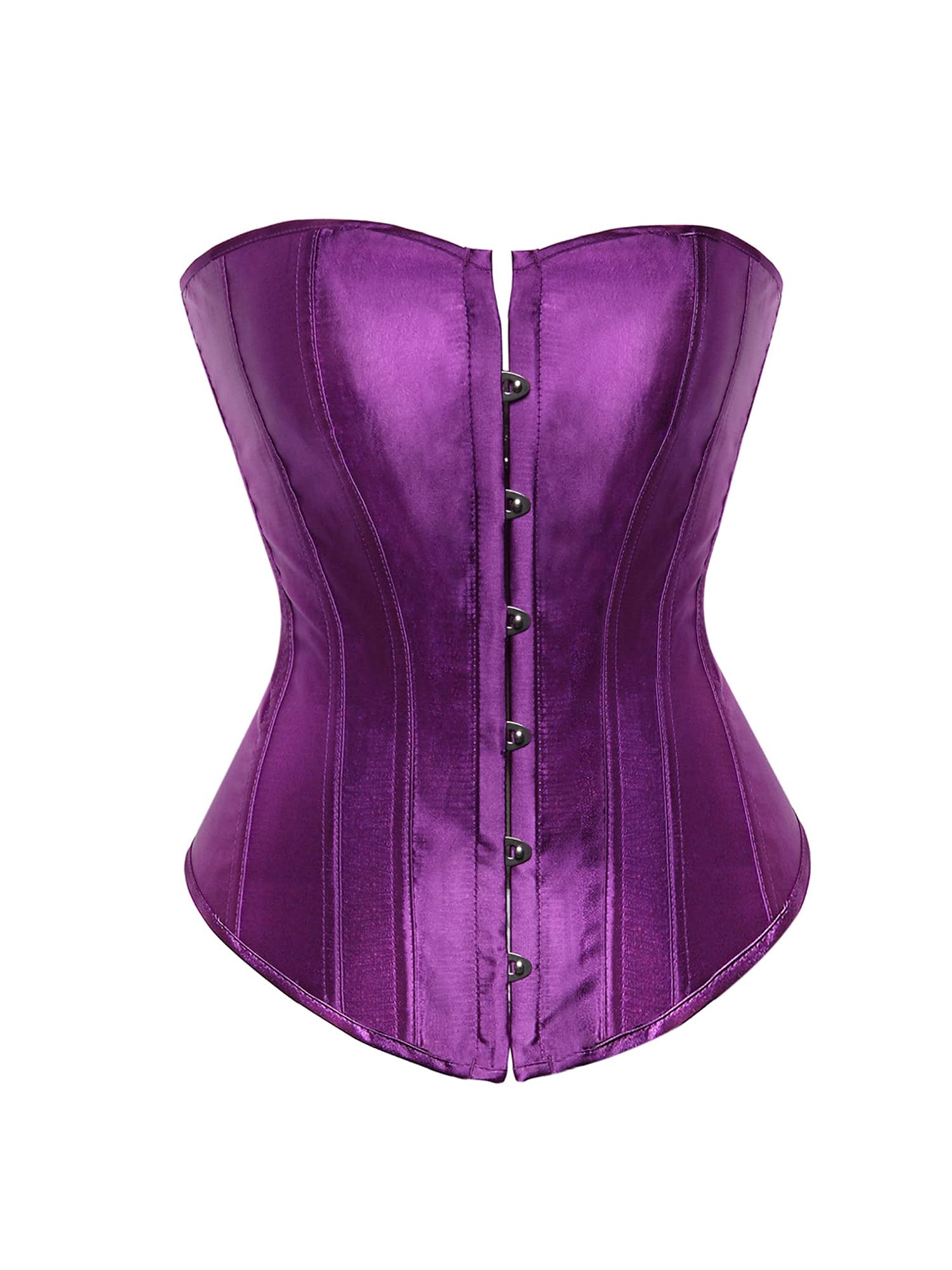Women Plus Size Corset Overbust Top Satin Waist Cincher Lace Up Shaping Retro Bustier-image-8