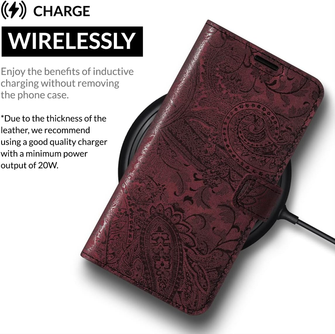 SURAZO Premium Mobile Phone Case for Redmi Note 13 5G - Leather Flip Wallet Case with Kickstand, Burgundy, Floral Pattern