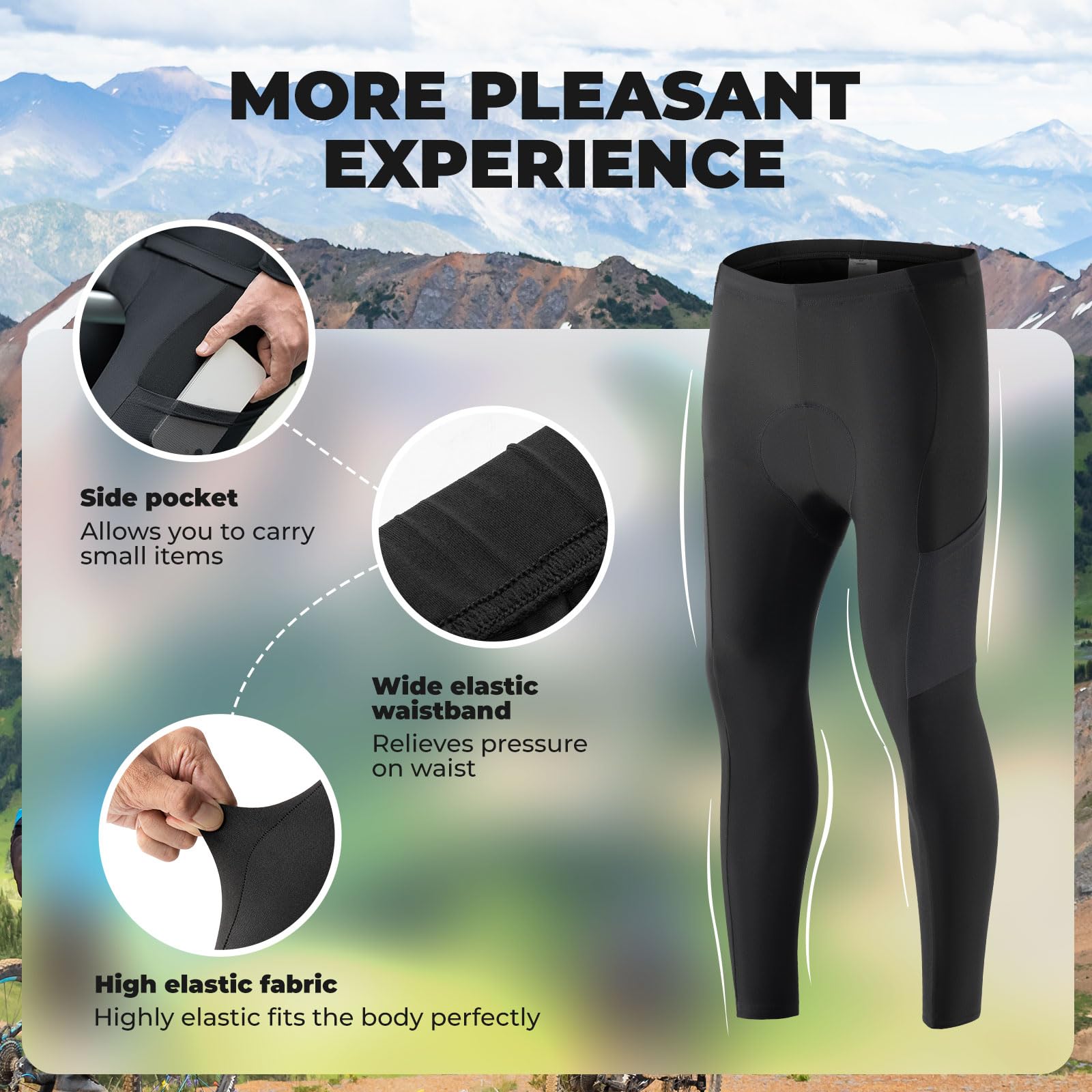 ROCKBROS Fahrradhose Herren Lange Kompression Radlerhose mit Taschen Gepolsterte Leggings Elastische Atmungsaktive Fahrrad Hose mit Sitzpolster für Herbst/Frühling S-4XL