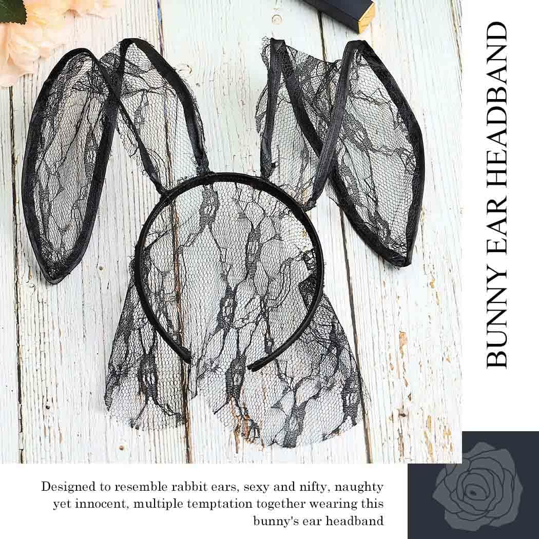 Catery Black Lace Bunny Ears Bunny Mask Rabbit Ears Headband Halloween Accessories for Women - Image 6