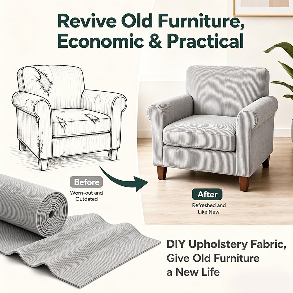 Stoff Meterware Cordstoff 5 M x 140 cm - Polsterstoff Meterware Stoffe zum Nähen Cord Dekostoff Gardinenstoff Möbelstoffe für Sofa Decke Bettwäsche und Kissen Bezug (Hellgrau)