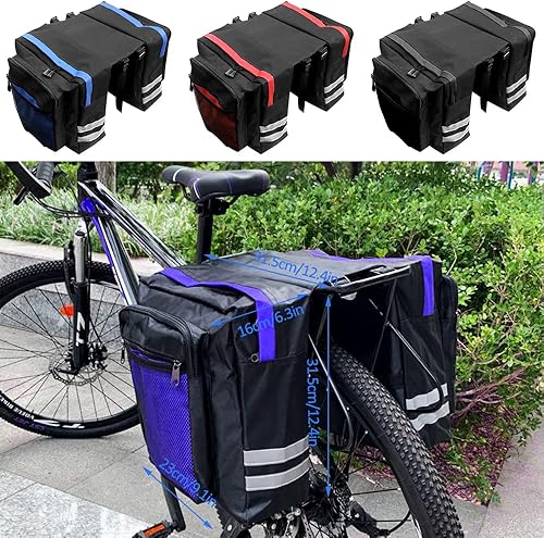 Miniatura 5 de KLERICER Bolsa de alforja doble para bicicleta, bolsa de maletero de bicicleta impermeable de 30 L, bolsa de alforja para bicicleta con borde