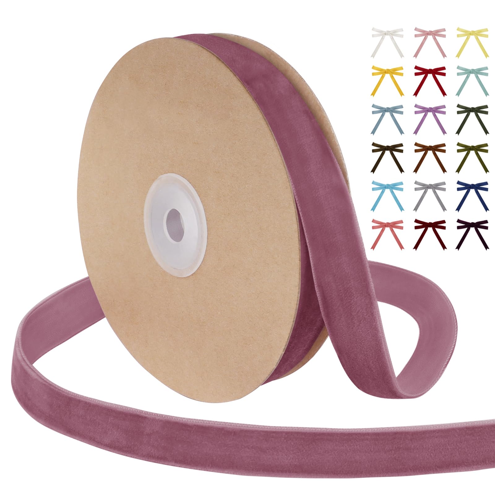 Uiopa Lotus Root Pink Velvet Ribbon, 15mm x 9m Single Face Wrapping Ribbon, Vintage Velvet Ribbons for Gift Wrapping, Wreaths, Wedding, Party, Home Decor, DIY Crafts