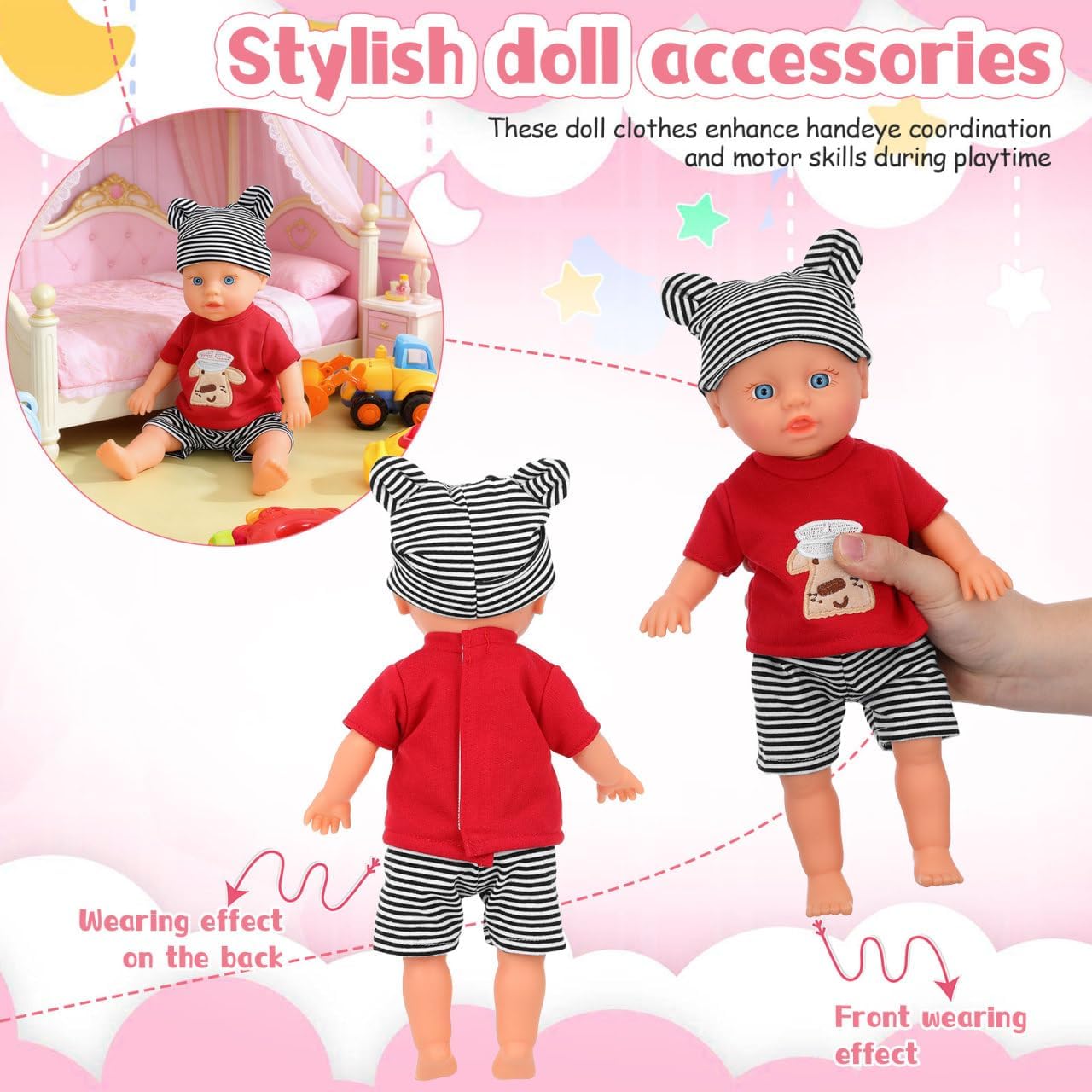 TOYANDONA Baby Doll Clothes for 10 Inch Girls Boys - Doll Clothes Outfits Include Pant Hat for Reborn Baby Clothing Accessories