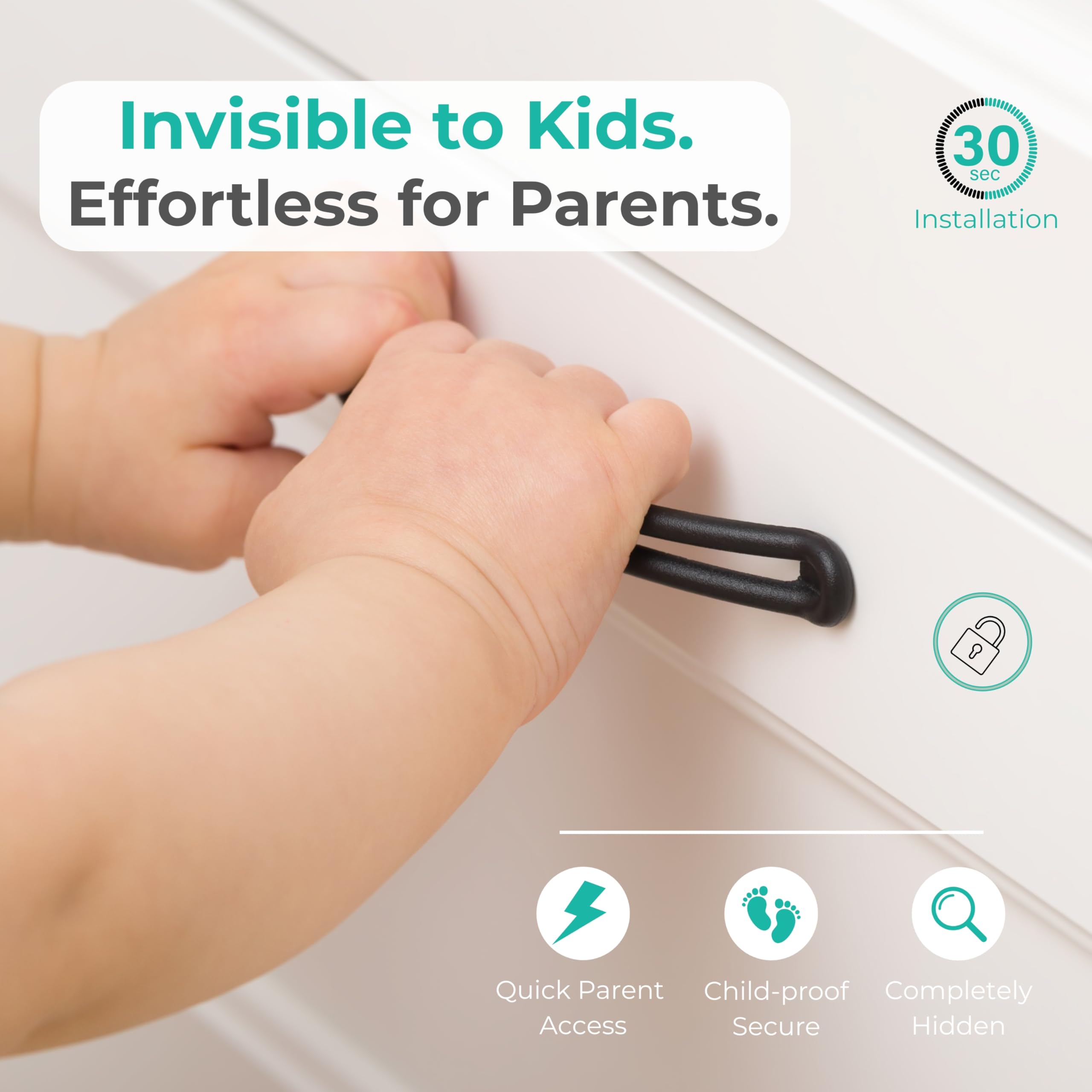 Verrous de placard pour enfants | (32 pièces) Kit de sécurité pour bébé | Serrures enfants pour armoires de cuisine | Serrures de tiroir | Protections d'angle | Couvercles de prise UK | Verrou de four
