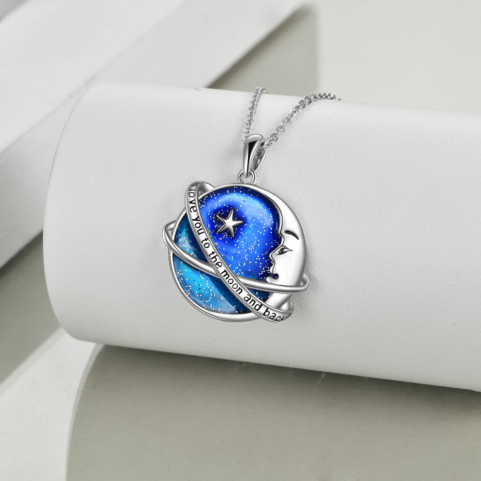 Erde Planet Kette 925 Sterling Silber Stern Mond Galaxie Anhänger Halskette Universum Planet Schmuck Geschenke für Damen Mädchen