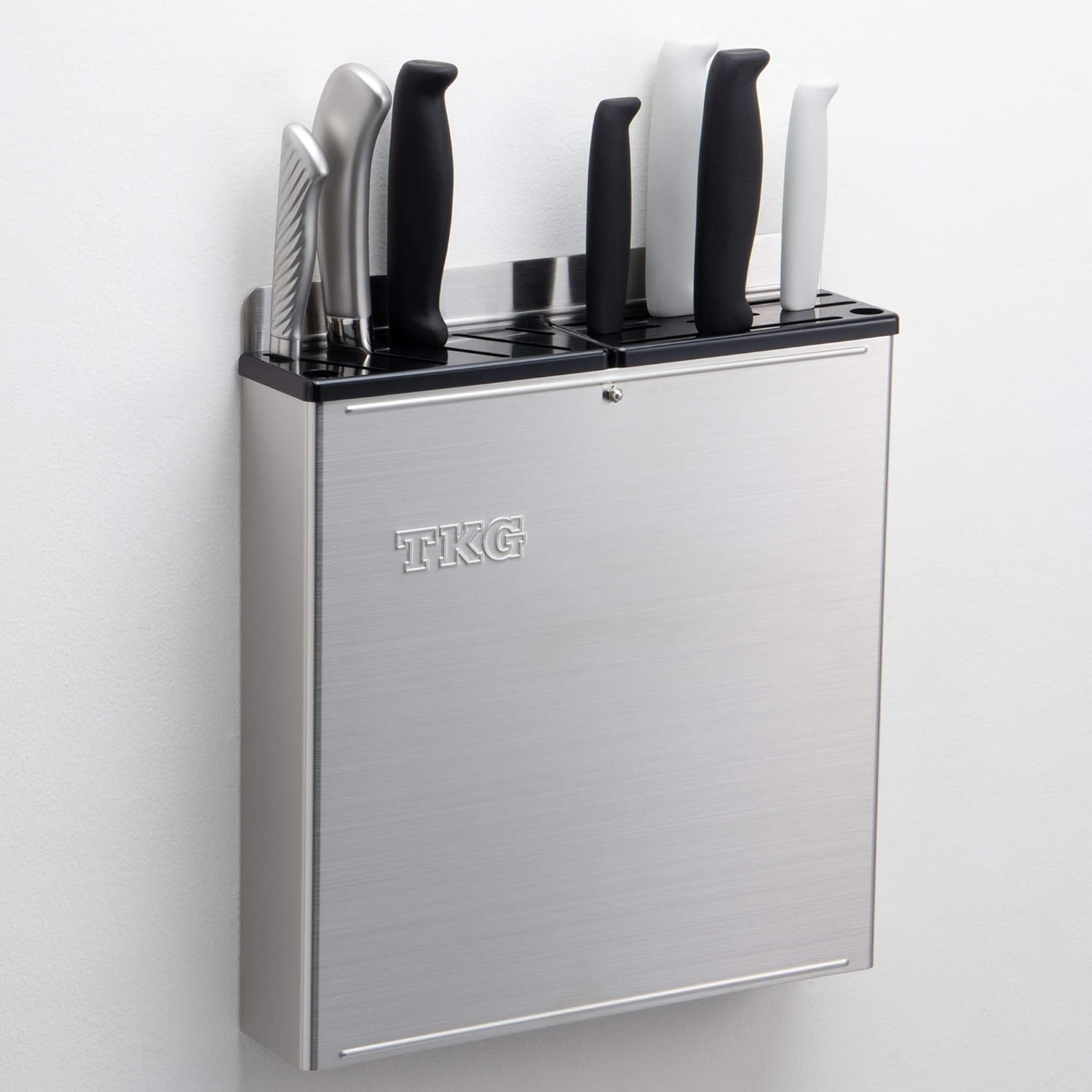 Endo Shoji TKG AHU676 Color Knife Rack with Plastic Board, Large, AB Type, Black, Main Unit 18-8, Lid, ABS Resin, Made in Japan