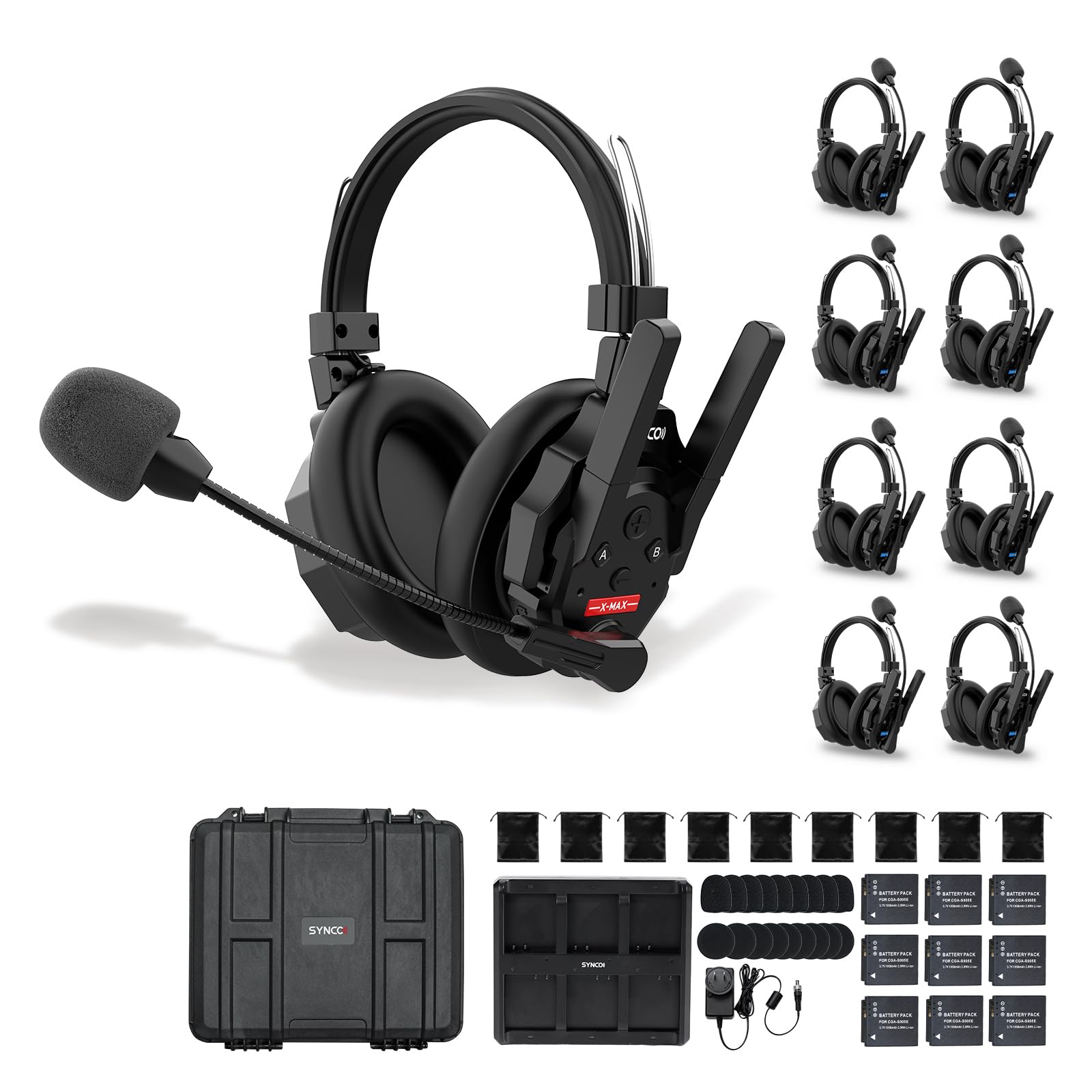 wireless intercom headset system for 9 users noise reduction