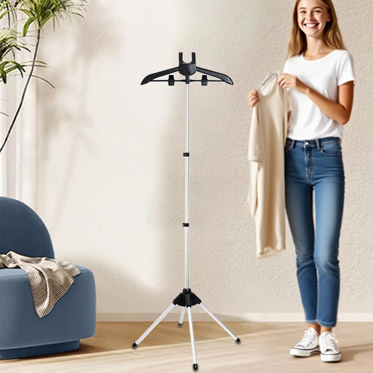 Steamer Stand for Clothes - Foldable Garment Hanger, Adjustable Height Ironing Stand, Convenient Steaming Accessory, Easy Setup and Storage, Clothing Care Tool for Dorm Apartment Home Hotel Travel RV