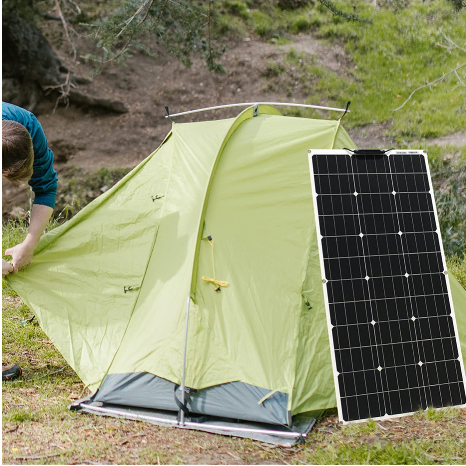 Pannello solare flessibile 100W18V*4 Kit pannello solare flessibile 100 W Pannello solare impermeabile caricabatterie solare per camper, barche, case e superfici irregolari (4)