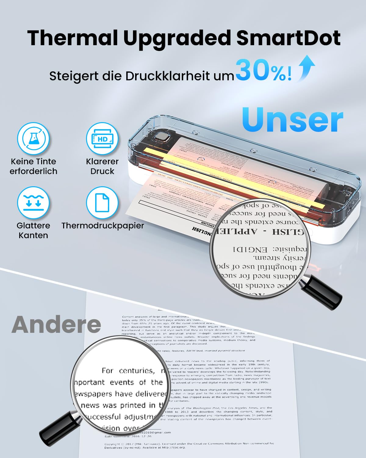 Bluetooth Thermodrucker A4, Tragbarer Mobiler Drucker A4 für Unterwegs, Inkless Printer Kompatibel mit Android & IOS und Laptop für Zuhause, Büro, Tattoo Stencil Druckerker