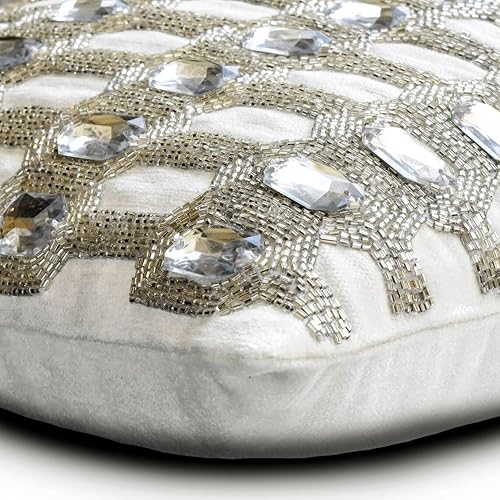 Miniatura 7 de The HomeCentric Funda de cojín personalizada, color blanco y plateado, de 20 x 20 pulgadas, fundas de cojín decorativas, cristales de seda,