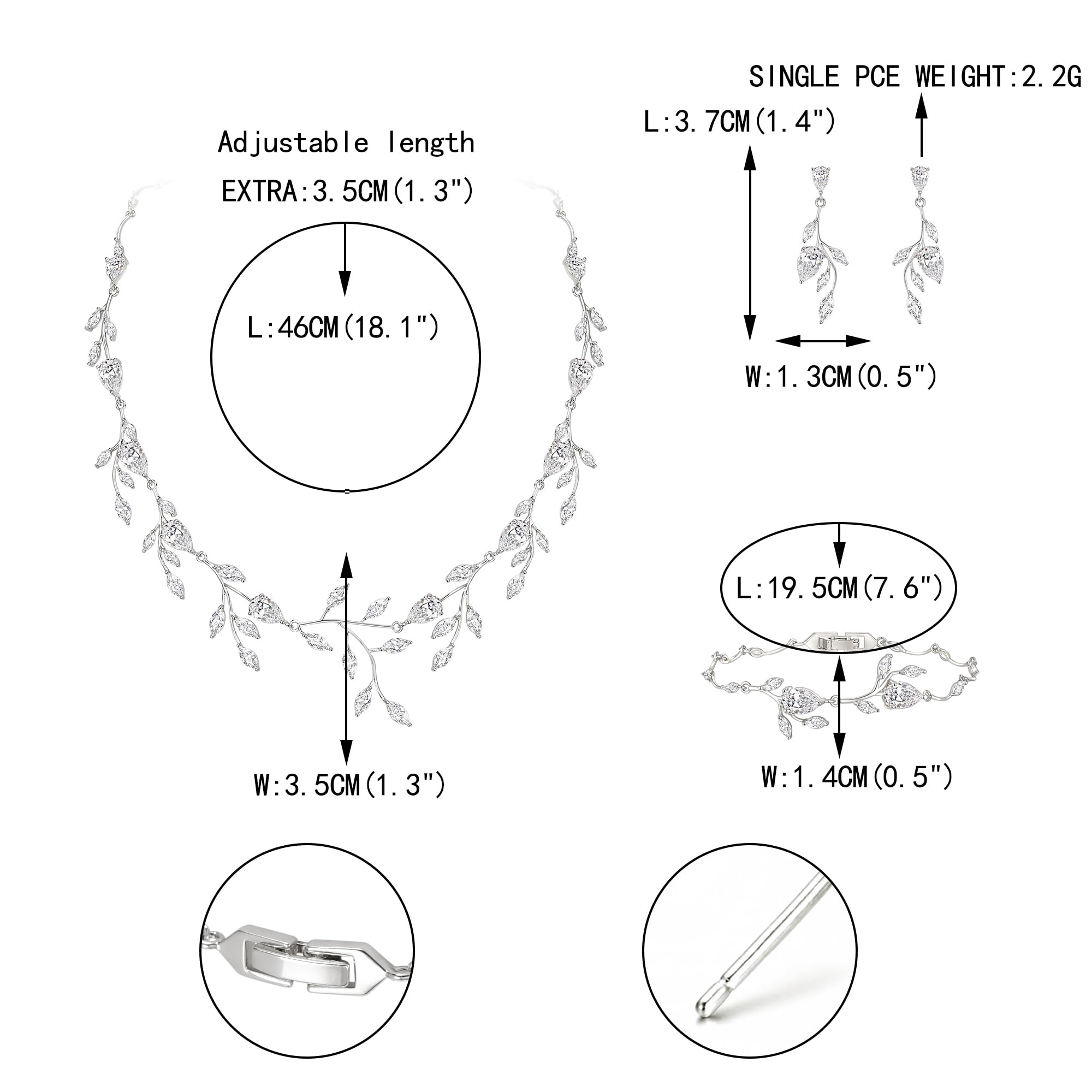 EVER FAITH Gioielli da sposa per damigella d'onore, zirconi a forma di pera, pietra portafortuna foglia, set di orecchini per prom chiaro tono argento, Zirconia cubica, cubica