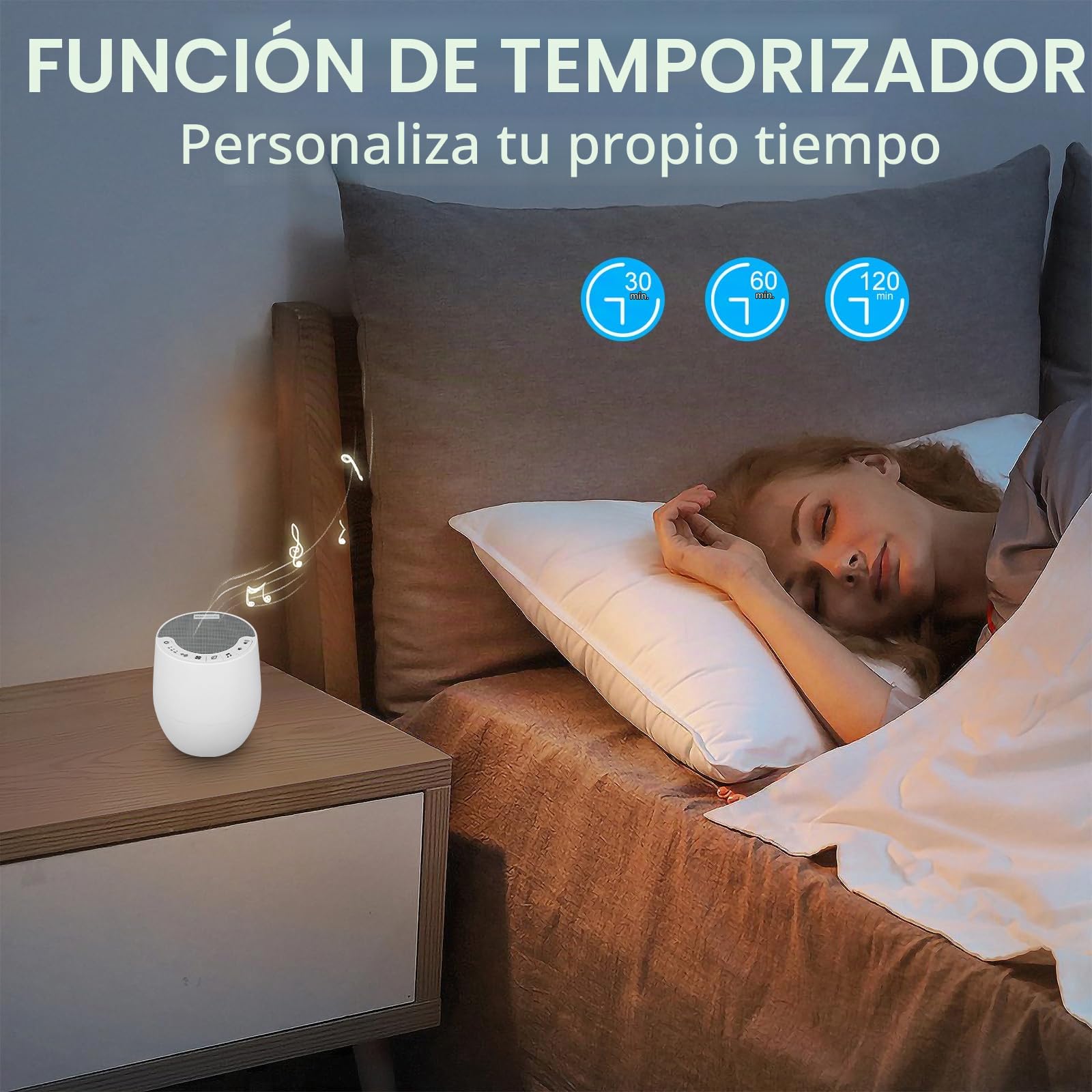 BIGMONAT Máquina De Ruido Blanco con Control Remoto,60 Fuentes de Sonido Calmantes Naturales y de Corriente Alterna (Incluidas),Adecuadas Para Adultos y Bebés Pequeños - Blanco