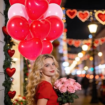 60Pcs Pink and Red Heart Shaped Balloons, Valentine Party Decorations, Red Valentine's Day Balloons Set with Ribbon, for Birthday Bridal Engagement Wedding Valentine Party Decorations