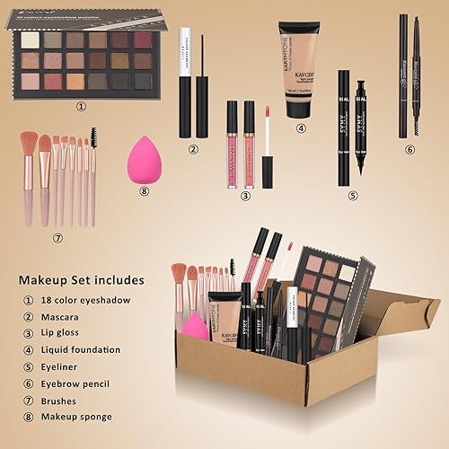 Miniatura 3 de Kit de maquillaje todo en uno para mujeres, niñas, adolescentes, juego de maquillaje de 16 colores, paleta de sombra de ojos, base, delineador,