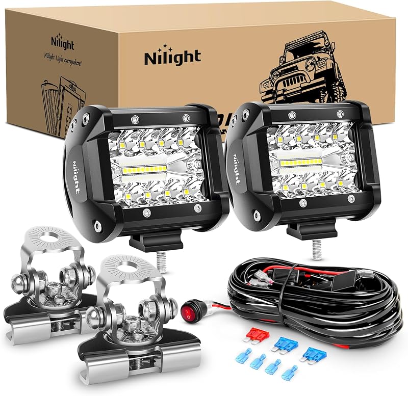 Kit com 2 barras de luz LED Nilight 4" 60 W com feixe combinado e suportes para capô