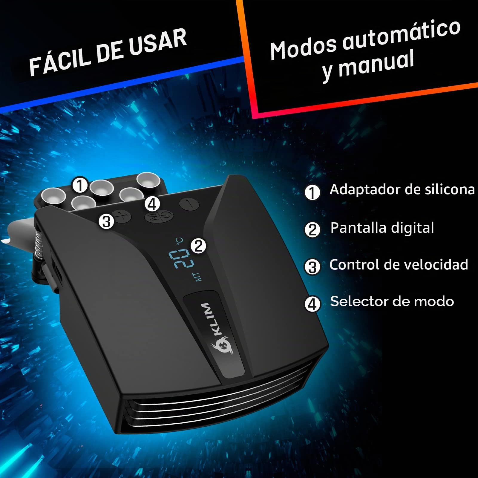 KLIM Tempest - Refrigerador portátil con Aspirador - Nuevo - Diseño Innovador para enfriamiento rápido - Ventilador portátil con detección de Temperatura - Modo Auto/Manual - 4000 RPM