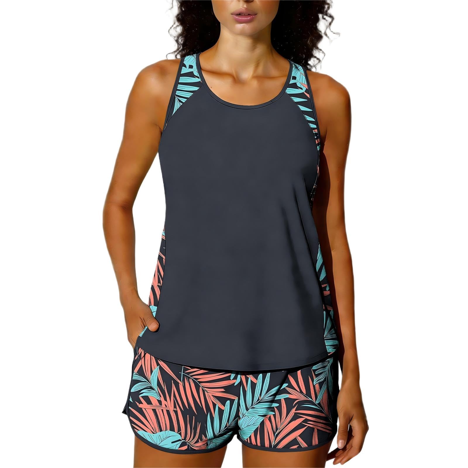 RLEHJN Tankini Damen Bauchweg,Zweiteilig Badeanzug Elegant Tanktop Swimsuits Bademode High Waist Schwimmanzug mit Badeshorts Badeanzüge Weiche Bequeme Swimwear Outdoor Sport Badebekleidung