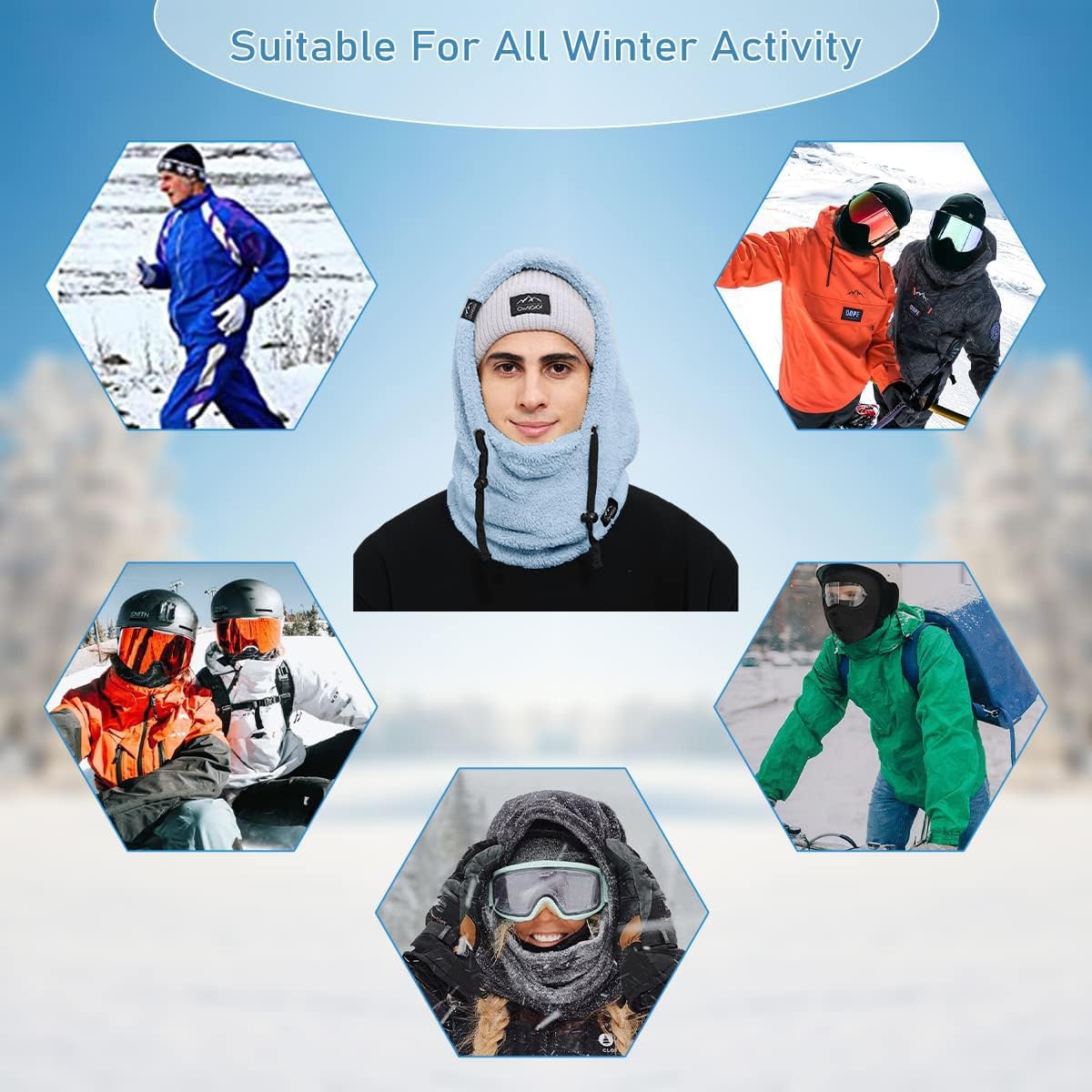 OWNGIGI Pasamontañas de invierno para hombres y mujeres, para clima frío, forro polar, resistente al viento, con capucha, bufanda, gorro, calentador de cabeza