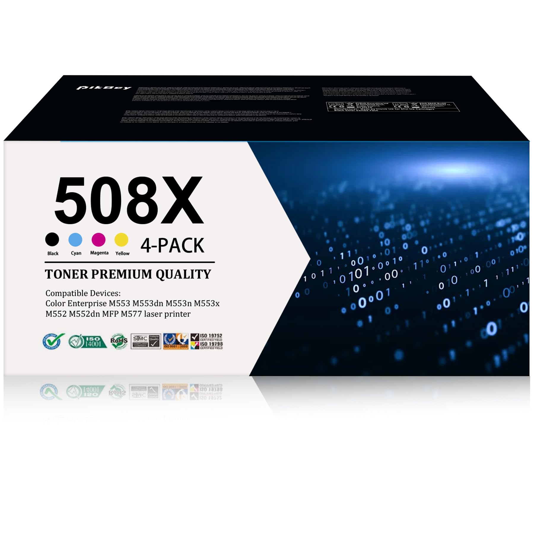 PikBey 508X Toner Cartridge Set, 4-Pack( 1Black/1Cyan/1Magenta/1Yellow) Replacement for 508 508X Toner Cartridge CF360X CF361X CF362X CF363X