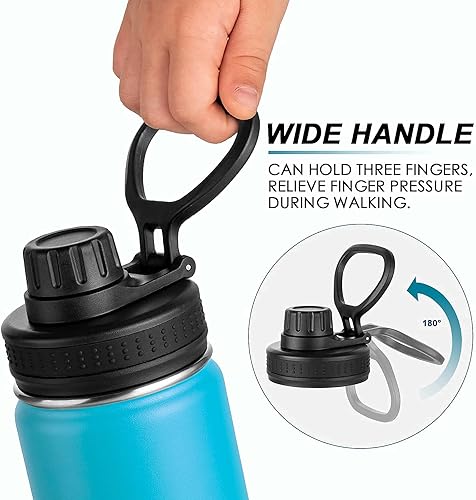 Miniatura 5 de Koodee Botella de agua para niños, de 16 onzas, acero inoxidable, con aislamiento al vacío, con tapa de boquilla a prueba de fugas, color azul cielo.