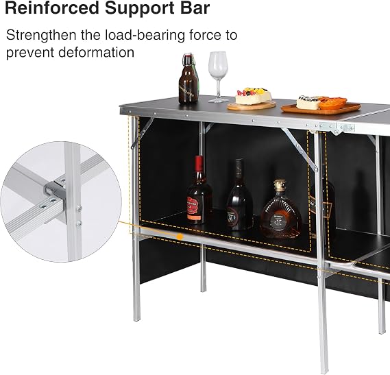 REDCAMP Folding Portable Bar Table, Black 82x33x15
