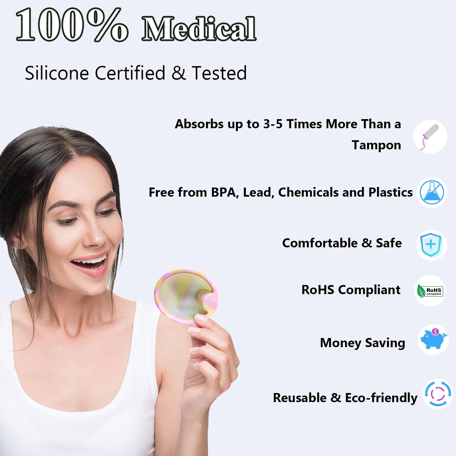 2 pezzi di disco mestruale, disco mestruale riutilizzabile, tazze mestruali a prova di perdita realizzate in silicone, per donne sport attivi, nuoto e intimità （S+L）