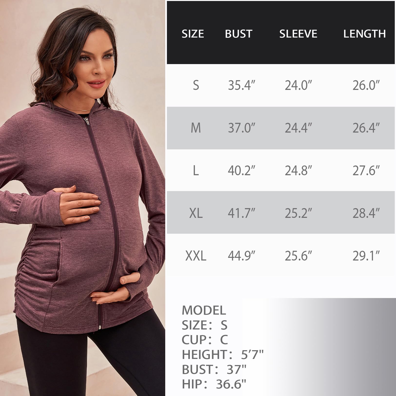 DEBELLY Umstands-Sweatshirt langärmelig durchgehender Reißverschluss Schwangerschaftsjacke mit Taschen Daumenloch